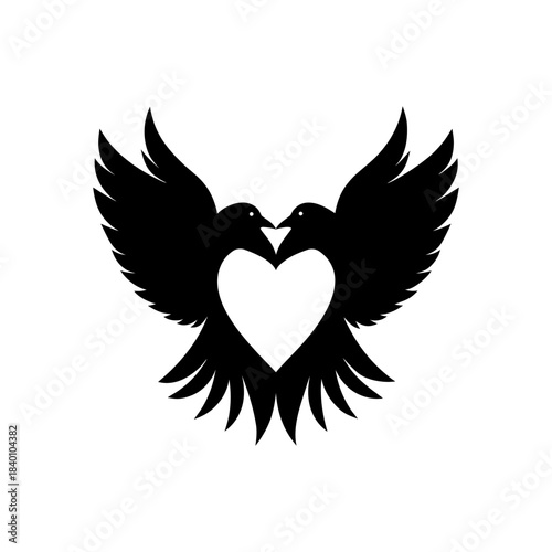 Romantic Birds Icon with Wings Forming Heart Symbol.
