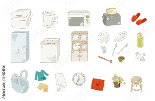 Hand-drawn Daily Household Essentials Icon Set