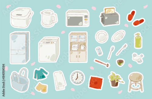 Hand-drawn Household Essentials Sticker Style Icon Set