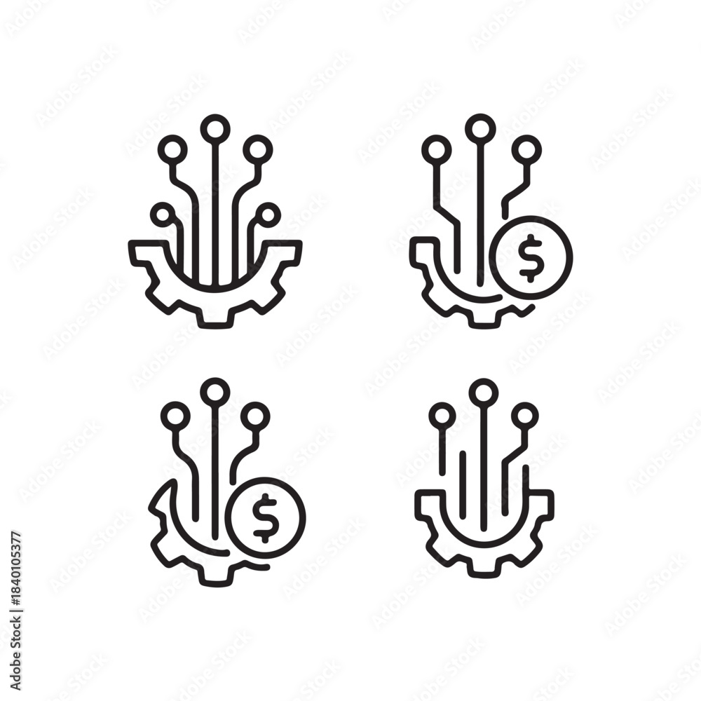 Fototapeta premium Fintech Gear Circuit Icon – Technology and Finance Integration Vector