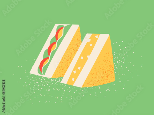 Illustration of a lettuce sandwich and an egg sandwich