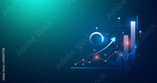 Digital Growth Chart Vector - Business Success, Finance Data Analysis, Abstract Futuristic Progress for Technology Investment Market Graph Background