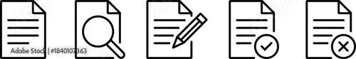 Document icons showing list search edit checkmark and cross paper file