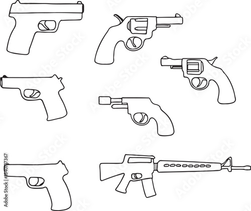 Black and White Line Art Illustration of a Modern Handgun