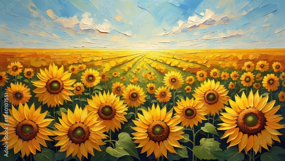 Fototapeta premium Sunflower Field Impressionist Painting