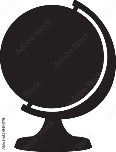 Black Silhouette World Globe Icon  Vector Illustration of Earth Map on Stand for Education and Geography