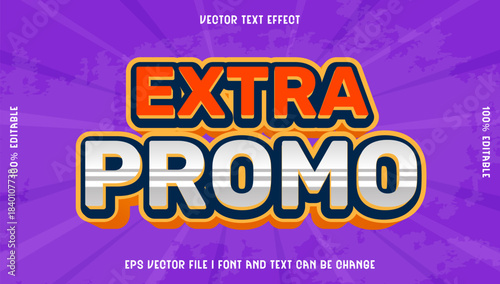 Vibrant 'Extra Promo' 3D Text Effect Design, an Eye-Catching Editable Vector Graphic Ideal for Sales Banners and Marketing Campaigns