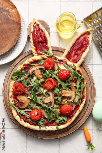 Wooden board with tasty piz...