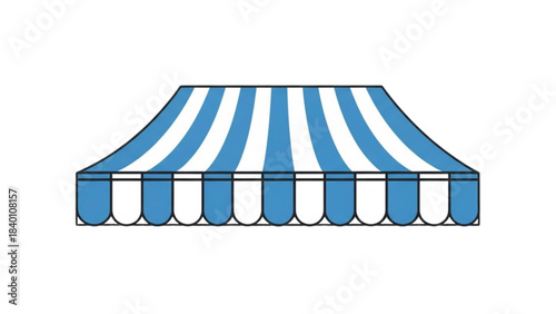 Illustration of a Striped Blue and White Market Stall Awning on Black Background