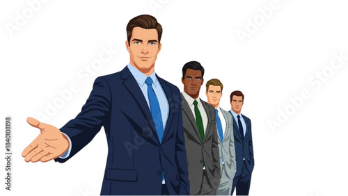 Illustration of a diverse team of businessmen offering a handshake