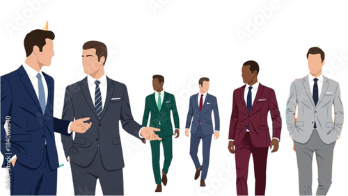 A diverse group of professional businessmen in formal suits. Vector illustration.