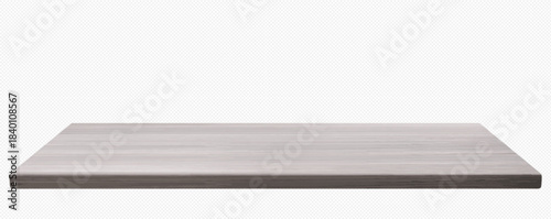 Light grey wooden desk top isolated on transparent background. Vector realistic illustration of oak wood kitchen dining table or office countertop perspective, furniture production, interior design