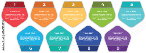 Minimal Business Infographics template. Vector linear infographic with nine conected elements.