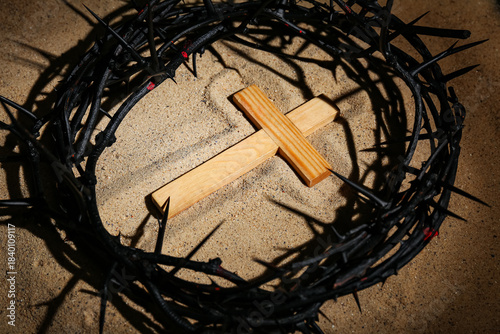 Wooden cross with crown of ...