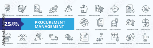Procurement Management Icon Pack Illustration Vector line style