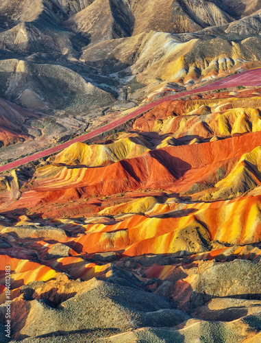 Aerial photography of the Rainbow Danxia Scenic Area in Zhangye City, Gansu Province