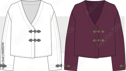 Women's Cardigan Technical fashion drawing, illustration. Front view coat, jacket, cardigan vector. Women's CAD, Mock-up Set.