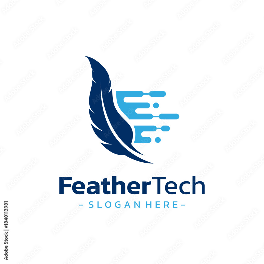 Fototapeta premium Feather tech logo vector, icon, symbol, signature pen illustration design template.