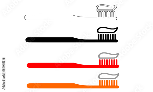 Set of Toothbrush Icons with Paste in Multiple Styles and Colors, Dental Hygiene, Morning Routine, and Oral Care Vector Illustration Collection