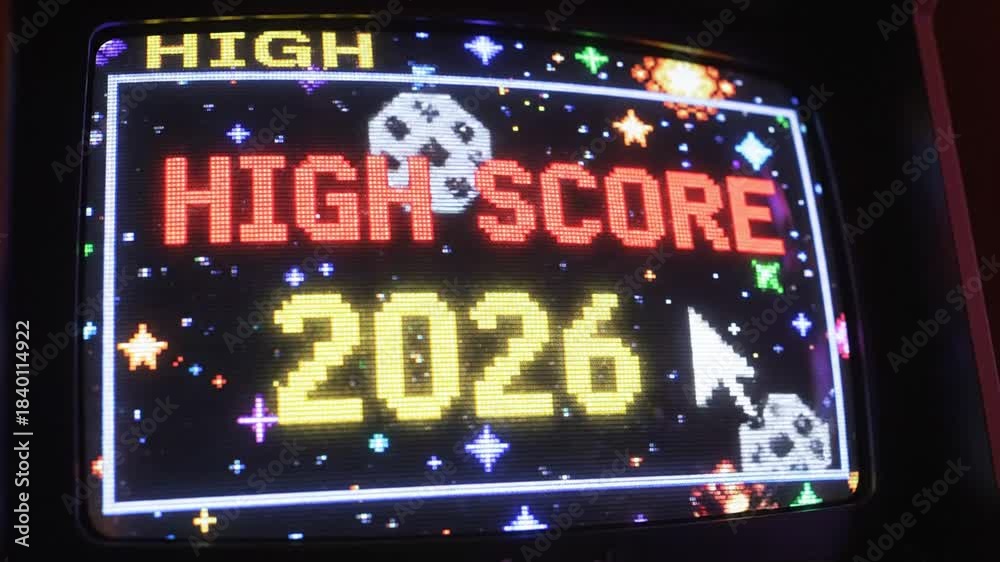 Retro Arcade Game High Score Screen Displaying 2026 With Pixelated ...