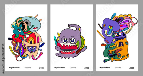 Abstract colorful doodle art design, psychedelic cartoon, pattern seamless background texture vector