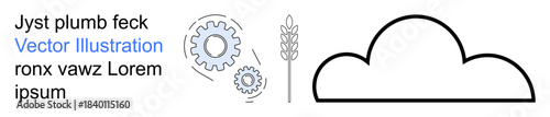 Industrial processes, agriculture, sustainability, cloud computing, automation, renewable resources. Gears, wheat stem cloud outline. Industrial and agriculture concepts with modern visual elements