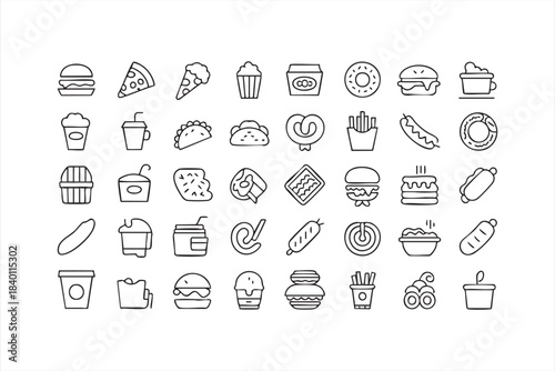 Minimal Food and Dessert Icons for Café Dashboards, Takeout Services and Meal UI Design