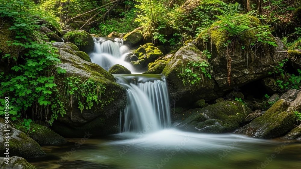 Naklejka premium Silky Mountain Stream Cascading Over Rocks