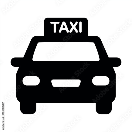 An illustration of a black taxi service icon on a white background