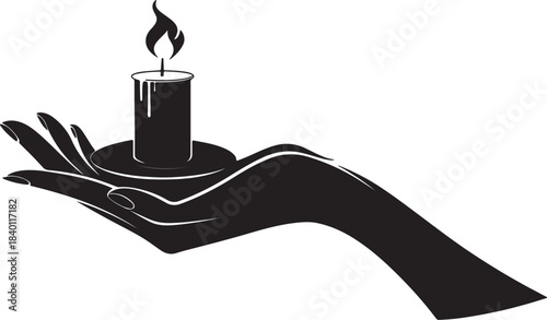 Hand Holding Lit Candle Minimal Vector Silhouette
