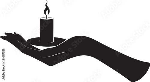 Hand Holding Lit Candle Minimal Vector Silhouette
