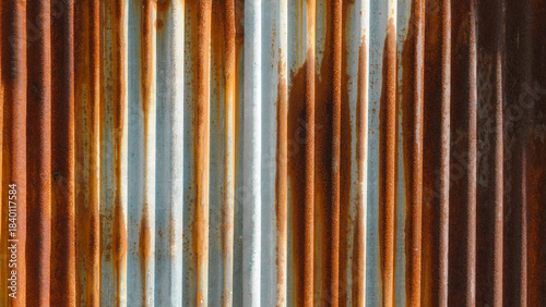 Vertical Rusted Corrugated Metal Sheet Texture for Grunge Industrial Background and Vintage Wallpaper