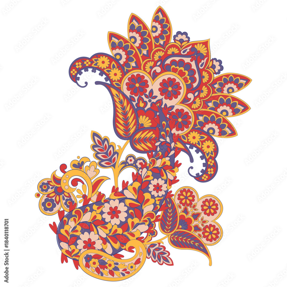 Obraz premium Isolated Paisley pattern in indian batik style. Floral vector illustration
