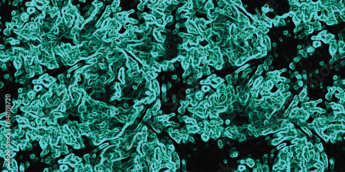 Vibrant cyan abstract background with sharp, crystalline organic textures and interconnected geometric shapes, science and technology concept