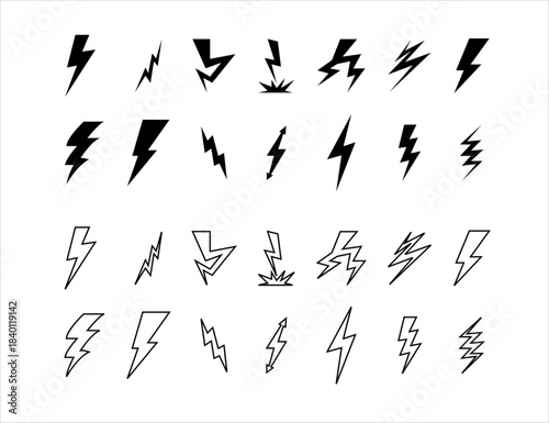 Set lightning bolt. Thunderbolt flat style - stock vector