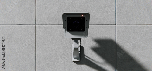 Security CCTV camera, surveillance and mounted on wall, total control background