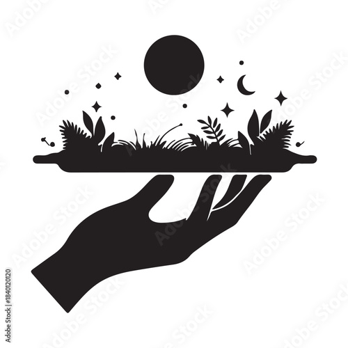 Hand Holding Serving Tray Vector Silhouette Logo