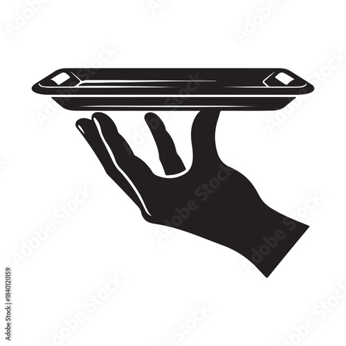 Hand Holding Serving Tray Vector Silhouette Logo