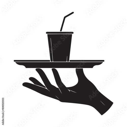 Hand Holding Serving Tray Vector Silhouette Logo