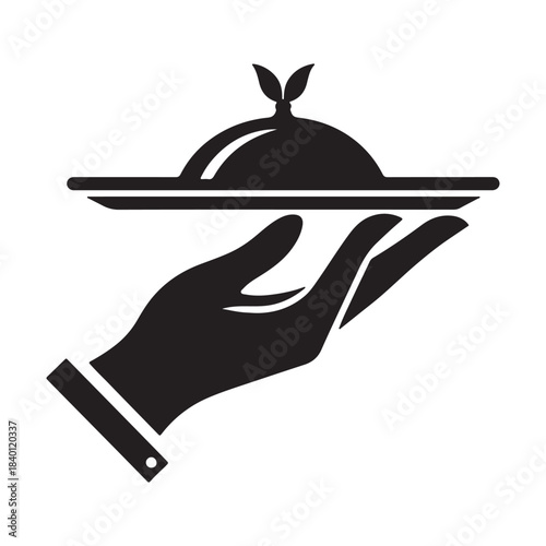 Hand Holding Serving Tray Vector Silhouette Logo