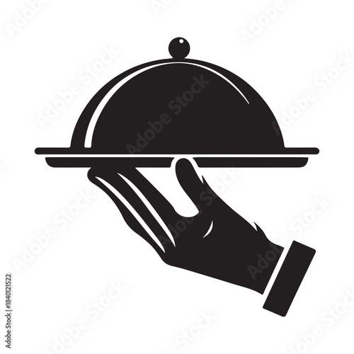 Hand Holding Serving Tray Vector Silhouette Logo