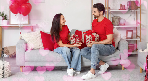 Loving couple with gift box...