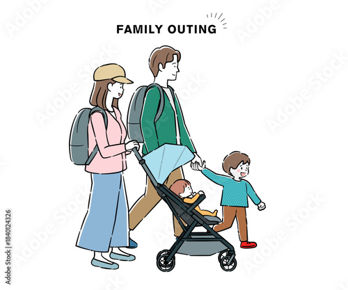 Illustration A of a family of four going out