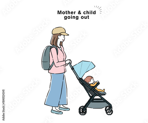 Illustration of a mother and child going out 1