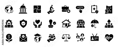 Social Policy icon set. Welfare and public services symbol. Vector illustration.