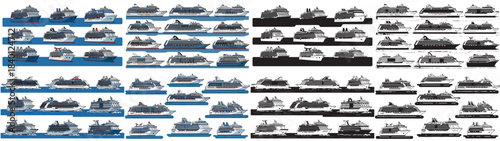 Cruise ships collection in color and outline styles