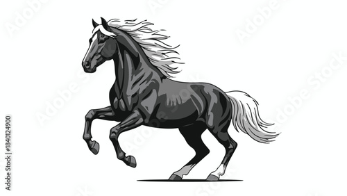 Black Rearing Horse Graphic Vector Illustration. Stallion Mascot Design isolated.