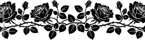 Elegant black rose silhouette border, perfect for creating stunning invitations and designs with a timeless romantic feel, from an original scalable graphic