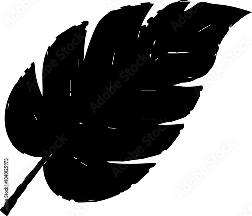 Elegant black leaf silhouette for creative design projects, perfect for nature themes, botanical illustrations, and stylish branding, originally a vector graphic