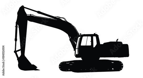 A striking black silhouette of a powerful excavator showcasing construction equipment detail silhouette
